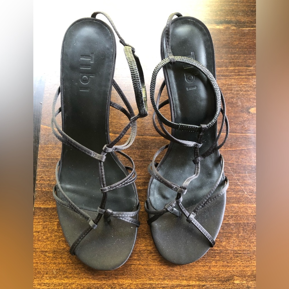 Tibi Black Satin Gavin Heel Sandal